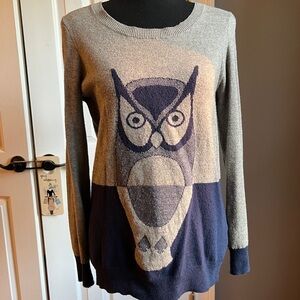 Whoooo! J. Crew Wallace Gray and Navy Owl Crewneck Sweater